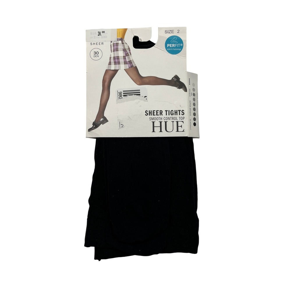 HUE Tights Womens Size 2‎ Black Sheer Smooth Control Top 30 Denier Perfit USA